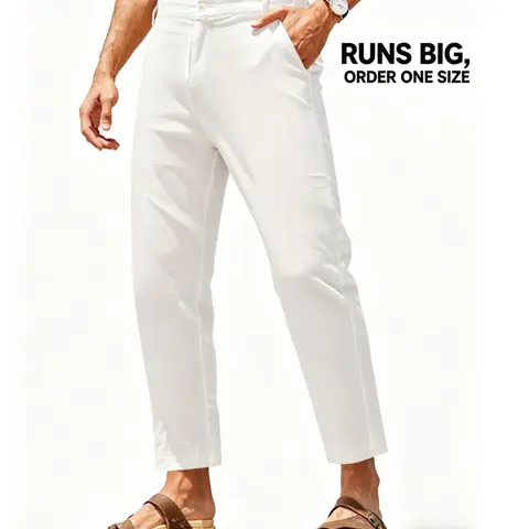 COOFANDY Men's Cotton Linen Pants Elastic Waist Lightweight Casual Pants Slim Fit Yoga Beach Pants with Pockets Menswear Trouser Daily