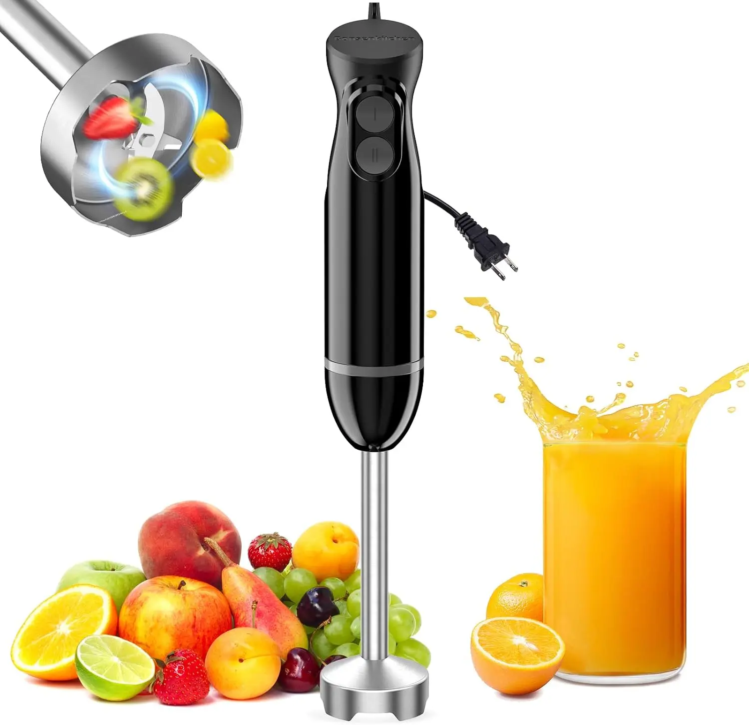 Immersion Hand Blender, Smoothie, Puree, Baby Food | Electric Handheld Mixer Portable Stick Mixer with Stainless Steel Blades for Soup, Emulsion Blender with 2 Mixing Speed