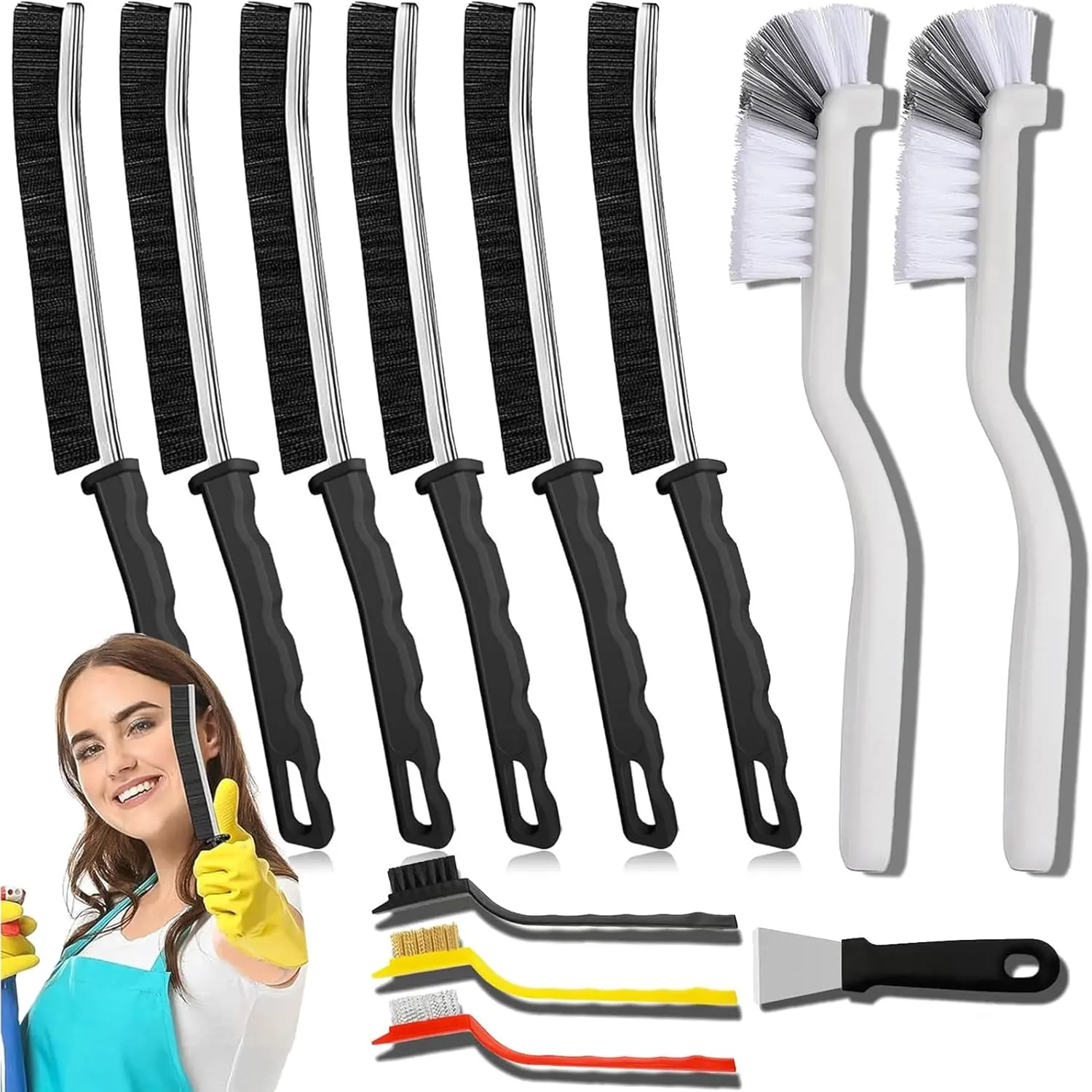 12pcs Household Crevice Cleaning Brush Set - Durable Nylon Bristles, Ergonomic Sturdy Handle, Hanging Hole for Grout, Tile & Glass Tight Spaces, Household Tasks