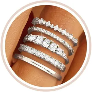 Stackable Silver/Gold Rings for Women Non Tarnish Trendy Dainty 14K Gold Plated Stacking Cubic Zirconia Thumb Ring Set Minimalist Promise Wedding Bands Engagement Rings for Women Size 6-10