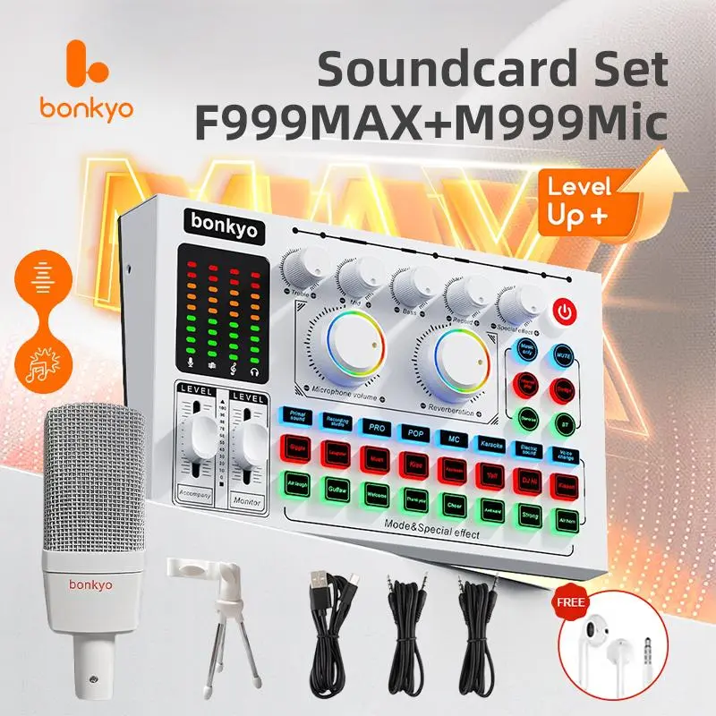 Bonkyo F999Max Sound Card + M997Mic White Live Radio Special