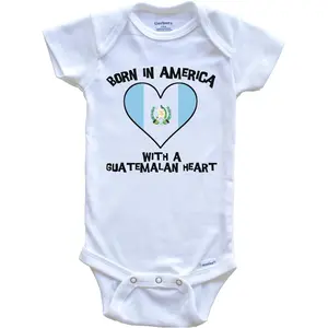 Born in America with A Guatemalan Heart One Piece Baby Bodysuit Guatemala Flag Baby Bodysuit