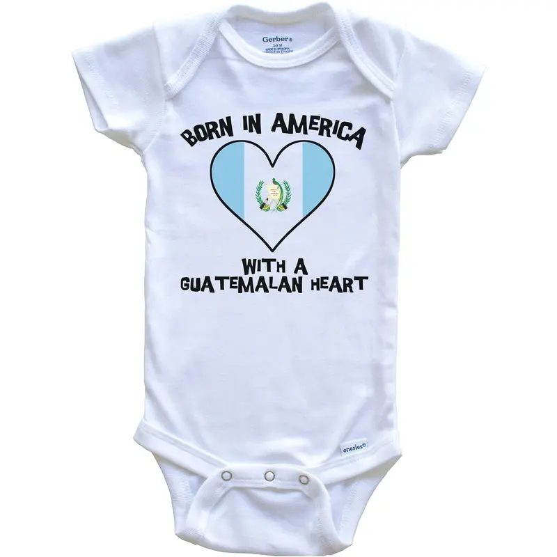 Born in America with A Guatemalan Heart One Piece Baby Bodysuit Guatemala Flag Baby Bodysuit