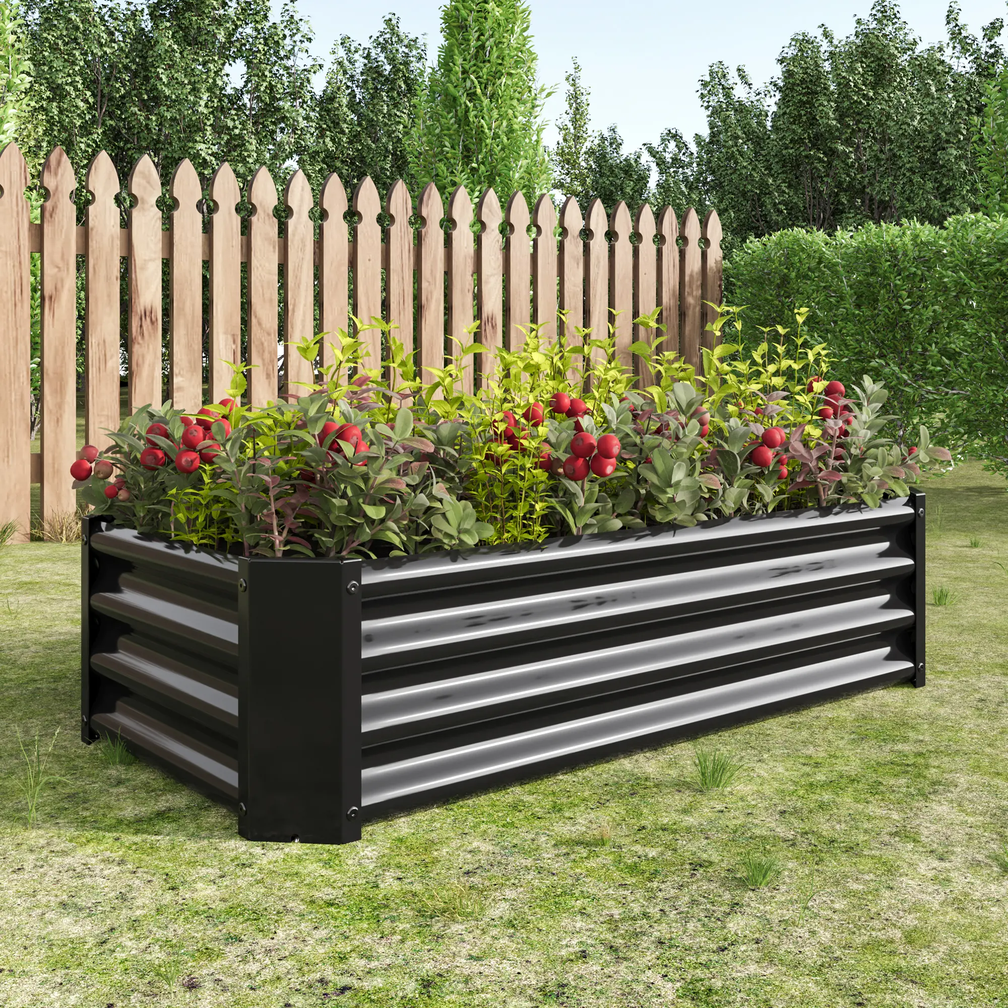 DOMISO Raised Garden Beds, Metal Raised Rectangle & Round Planter Beds for Plants, Vegetables, and Flowers Silver Black Green