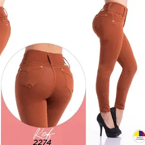 Jeans Colombiano Ref2274 High-Waisted Stretchy Fit Women's Fashionable Brown Denim Pants Made in Colombia