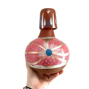 Cantaro de Agua Con Vaso de Barro Clay Water Jug Terracotta  Drinkware Beverage Mexican Traditional Bottle Serving