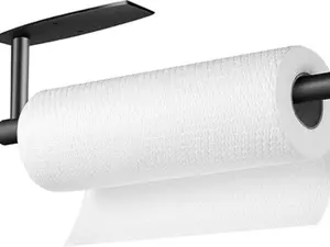 Paper Towel Holder, Self Adhesive or Drilling Paper Towel Holder Under Cabinet, Stainless Steel Black Paper Towel Holders Wall Mount for Kitchen, Bathroom, Sink, Pantry, Fridge