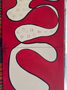 Bad.Art "Love Language" - Red & White Abstract Art Print for Modern Home Decor, 2-Panel Acrylic & Real Lipstick Diptych, Glow-in-the-Dark Pigment, Hand-Painted & Sealed