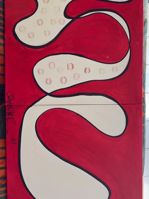 Bad.Art "Love Language" - Red & White Abstract Art Print for Modern Home Decor, 2-Panel Acrylic & Real Lipstick Diptych, Glow-in-the-Dark Pigment, Hand-Painted & Sealed