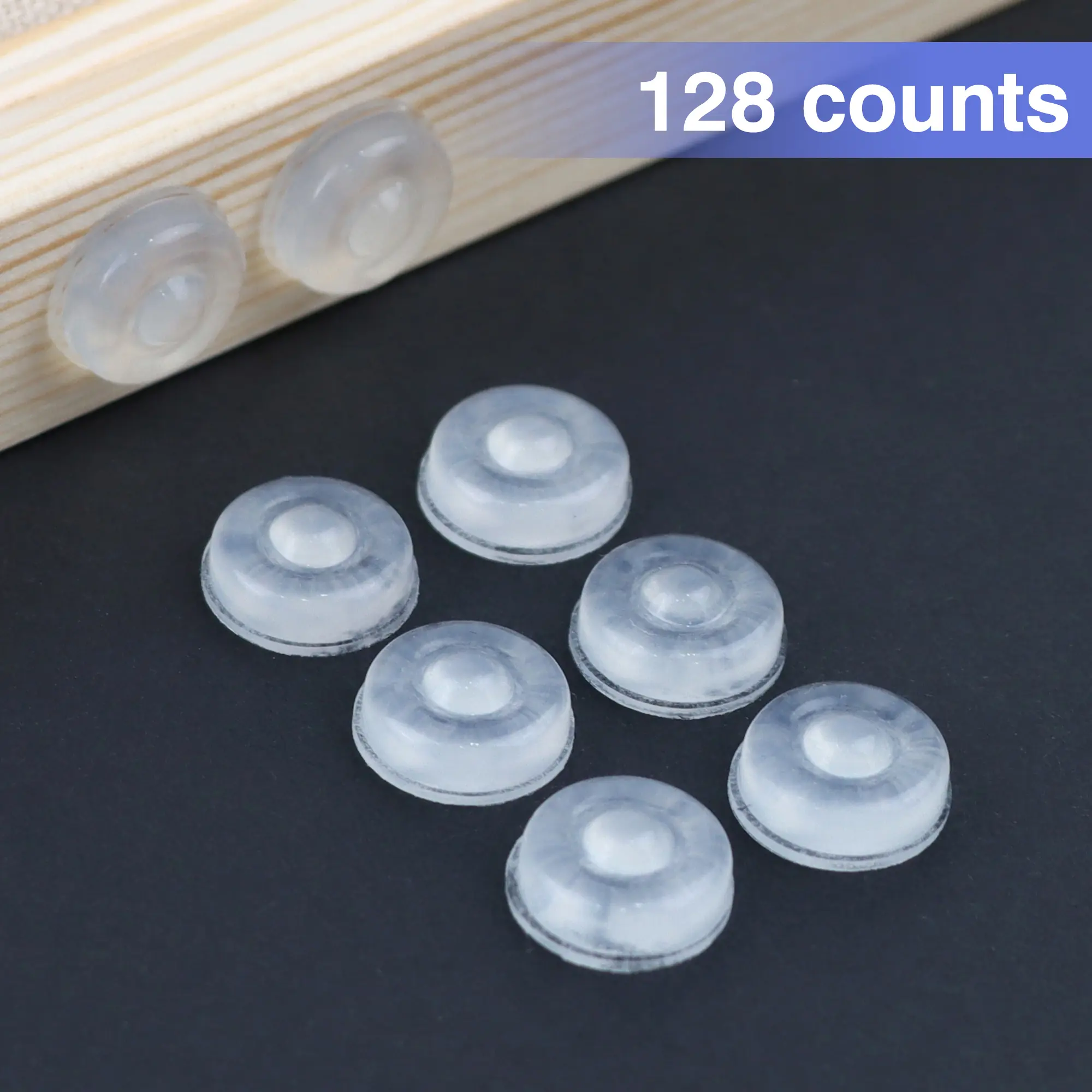 128-Count Invisible Silicone Door Bumpers, Adhesive Quiet Mini Sized Pads for Cabinets/Drawers, Suitable for Smooth Surfaces