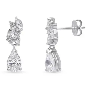BERRICLE Sterling Silver Cluster Teardrop Navette Drop Dangle Earrings for Women, Cubic Zirconia CZ