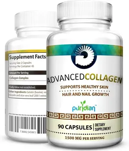 Puridian Hydrolyzed Collagen for Women Advanced Collagen+ Pills for Face Hair Nails and Healthy Skin 90 Capsules of 1500 mg Pure Natural Collagen