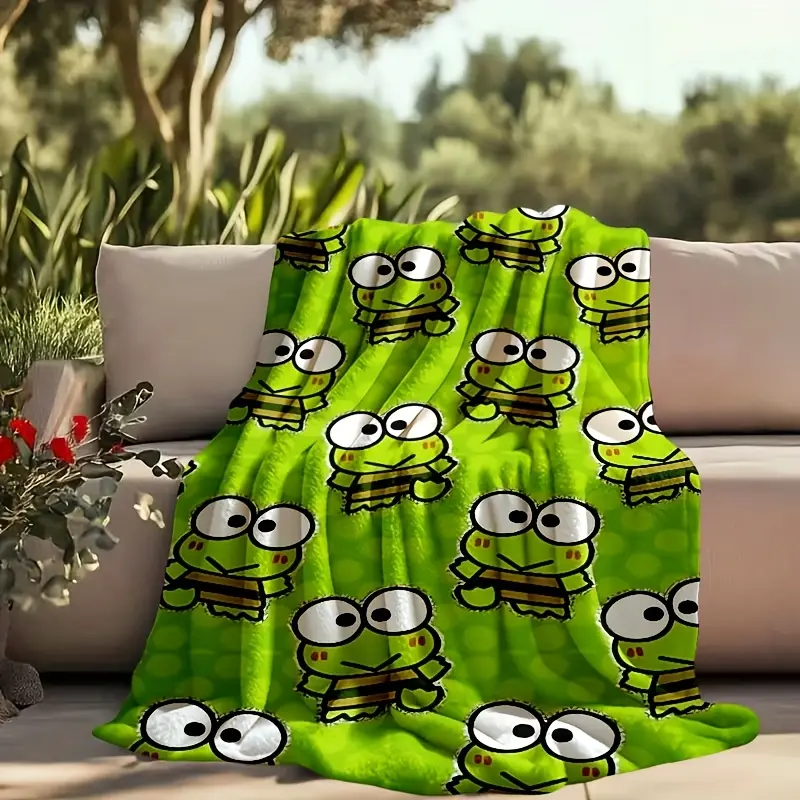 Soft Cute Cartoon Frog Cooling Blanket for Couch Bed, Lightweight Plush All Season Nap Blanket, Portable Travel Camping Car Office Throw Blanket, Durable Wrinkle Resistant Printed Blanket, Ideal Daily Use & Gift for Kids & Teens