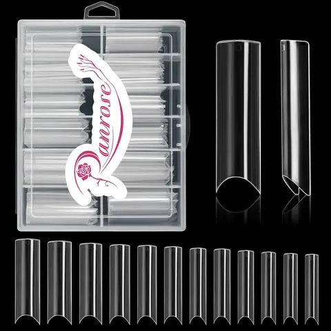 120PCS Extra Long Half Nail Tips,XXL Super Long Half Cover Deep C Curve False Nails 12 Sizes Tapered Square Press on Nails with Box, Nails Supplies, C-Curve False Nails & Accessories