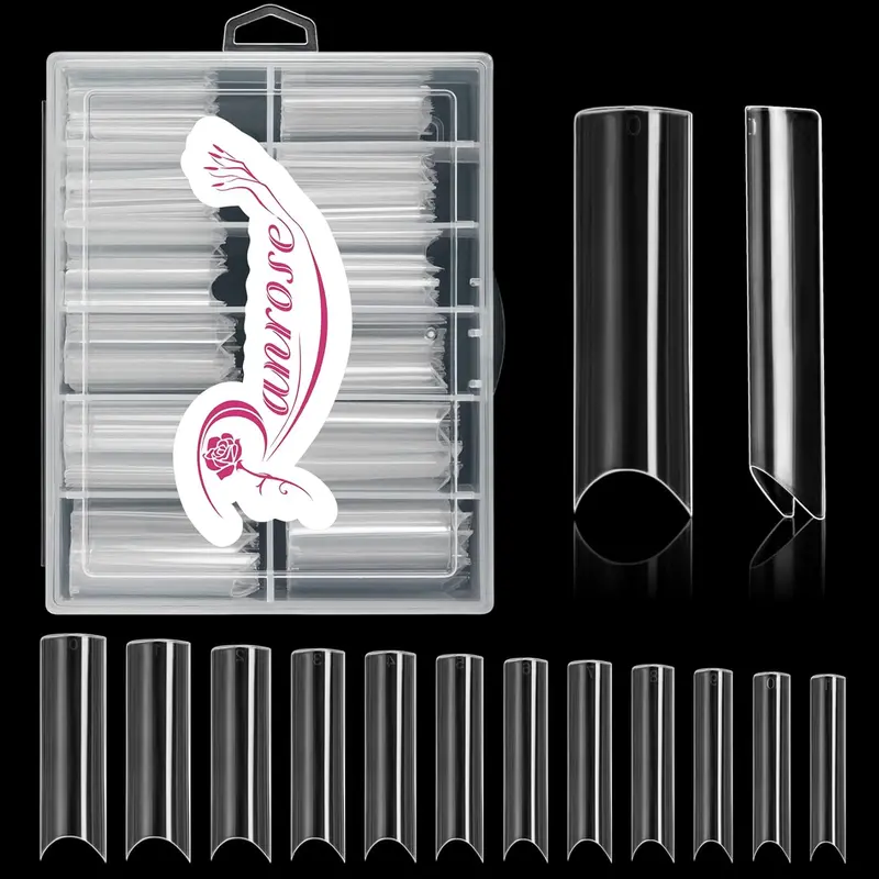 120PCS Extra Long Half Nail Tips,XXL Super Long Half Cover Deep C Curve False Nails 12 Sizes Tapered Square Press on Nails with Box, Nails Supplies, C-Curve False Nails & Accessories