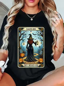 100% Cotton Unisex Salem 1692 Witch They Missed One Girls Halloween Women T-Shirt Casual Top