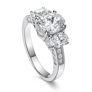 BERRICLE Sterling Silver 3-Stone Wedding Engagement Rings for Women, 1.8 Carat Oval Cut Cubic Zirconia CZ Ring