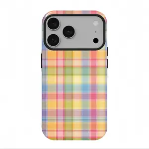 Colorful Rainbow Plaid Pattern Phone Case for iPhone 17 Pro Max, 16 Pro, 15, 14, 13, 12, Heavy-Duty Double-Layer Shockproof Protective Cover, Stylish Smartphone Case