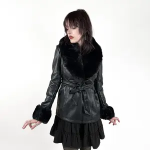 Roxyn Black Vegan Leather Fur Coat By Wicked Misfit
