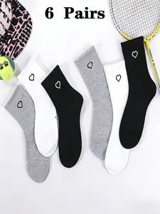Women's Heart Pattern Seamless Socks, Chic Fit Style Mid-Calf Socks for Spring & Fall, Long Breathable Casual Everyday Sports Running Socks