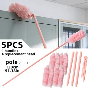 5-Piece Magic Extendable Static Dust Remover | Long Handle Home Cleaning Tool with 4 Replaceable Heads, Suitable for Ceilings, Floors, Under Beds, and Narrow Spaces, Lightweight and Portable, Washable Feather Brush Heads