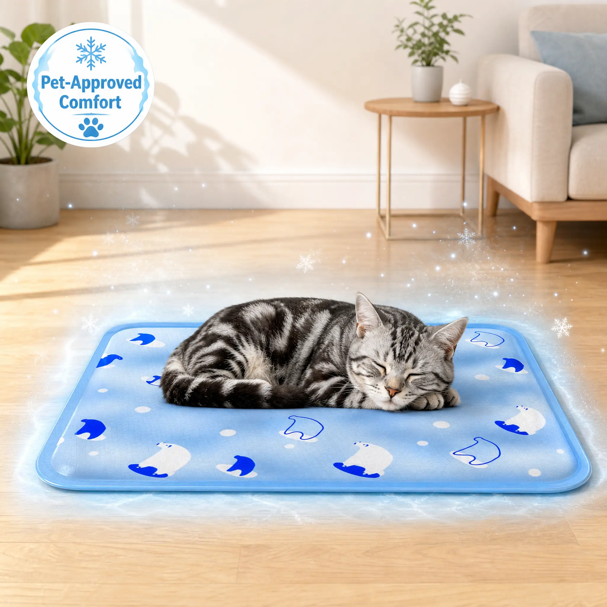 Self-Cooling Ice Pet Bed Mat - Oxford Fabric, Cute Pattern, Skin Safe Cooling Blanket, CF6090s Polar World Blue, Washable Multi-Size (Small/Medium/Large, 23.62x35.43in) | Outdoor Trip Pet Supplies, Dog & Cat Furniture Accessory Liner, Animal Print