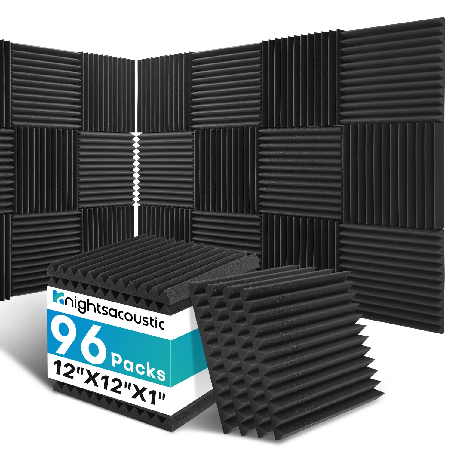 96 Pack Sound Proof Foam Panels for Walls, 1 X 12 X 12 Inches Acoustic Foam Panels, High Density Acoustic Panels Sound Absorbing, Black White Noise Cancelling Studio Wedges (NOT INCLUDE ADHESIVE)