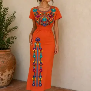 Vestido Isla bordado en tela rayón