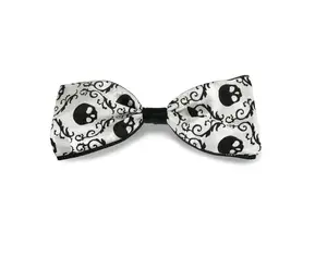 Handmade Black and White Skull Print Hair Bow with French Barrette