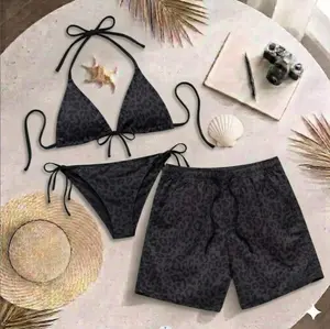 [Hot Summer] - Couple Matching Summer 2026 Swimwear Set, Black Leopard Bikini & Men Beach Shorts, Vacation Pool Party Outfit