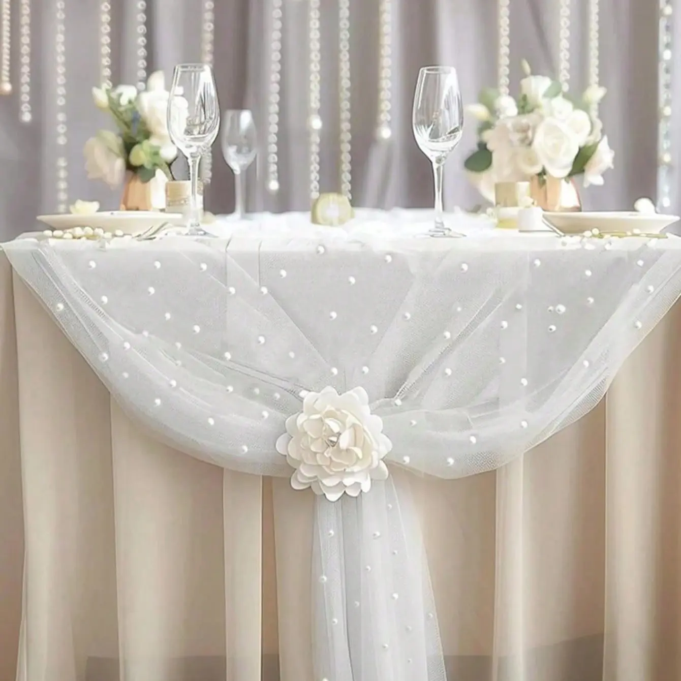 Pearl Background Tablecloth, Lightweight Pearl Chiffon Wedding Tablecloth, Bride Reception Party Decor, Arch Decoration, Event Supplies