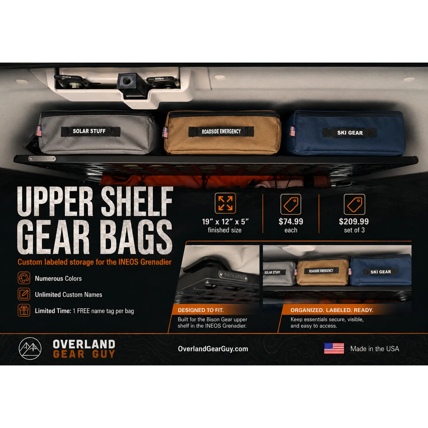 INEOS Grenadier Upper Shelf Gear Bag – Custom Labeled Storage Organizer