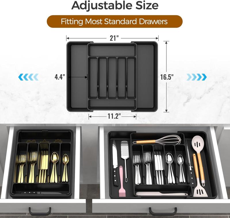 Extra Large Expandable Silverware Organizer, Bpa-Free Food-Safe Cutlery Flatware Organizer, Kitchen Utensil Drawer Organizer, Adjustable Silverware Holder for Spoons Forks Knives, Black Ukeetap Gift Boxes