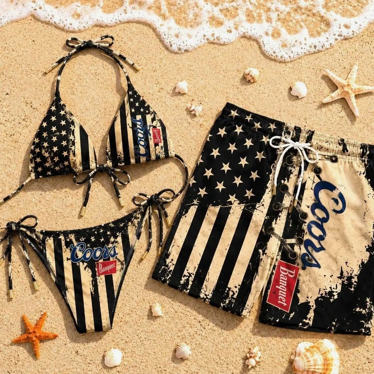 Coors Banquet Matching Couple Swimwear Set 2026 – Bikini & Men’s Beach Shorts, Trendy Summer Vacation Beach Outfit MWR IOA