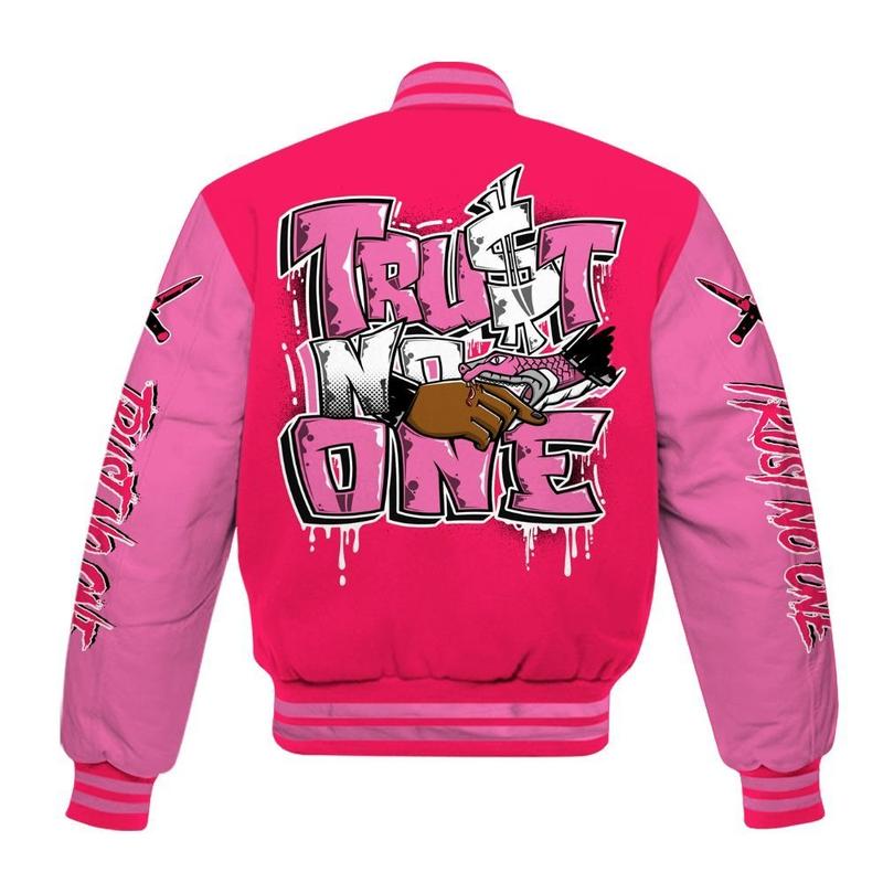 Dunkare Air VaporMax Plus Triple Pink Varsity Jacket, Trust No One Drip All Over Print Letterman Jackets, Gift for men, Gift for him, Gift your boyfriend