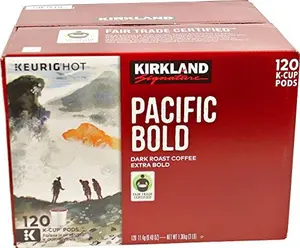 Kirkland Signature Pacific Bold Dark Roast Coffee Single Serve K-Cup 120 K-Cups Pack for Home & Office Use - Beverage