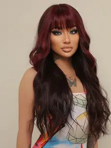 30 Inch Long Curly Synthetic Machine Wigs with Bangs, Synthetic Hair Replacement System, Natural Looking Daily Wear Wigs for Women