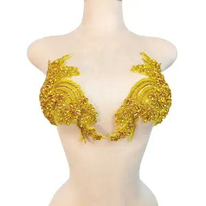 Sparkly Handmade Crystal Beaded Floral Lace Applique Patch for DIY Wedding Dress Evening Gown Costume Decor