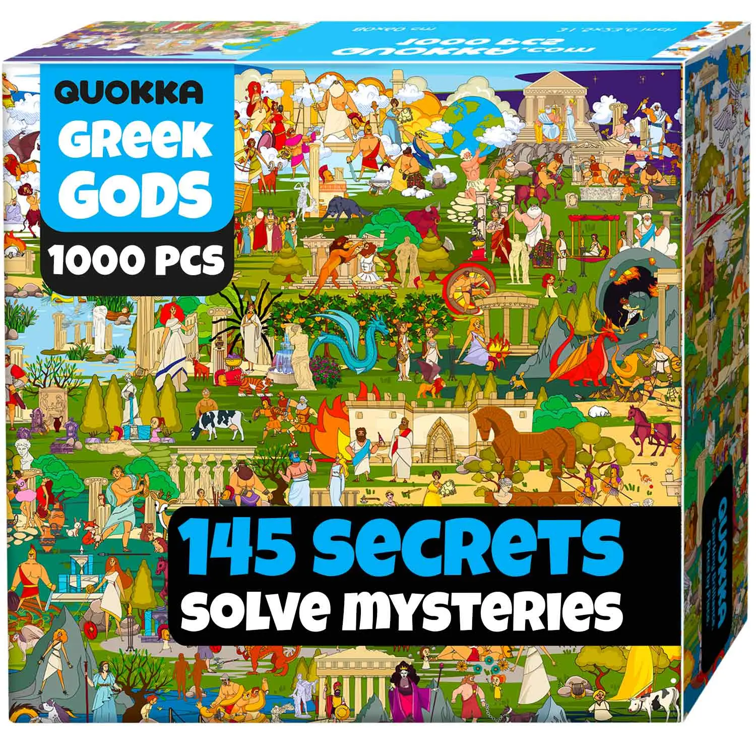 QUOKKA 1000-Piece Jigsaw Puzzle Game - FSC-Certified Cardboard, Greek Mythical Gods Theme, Observation-Boosting Hidden Tasks, for 15+ Adults
