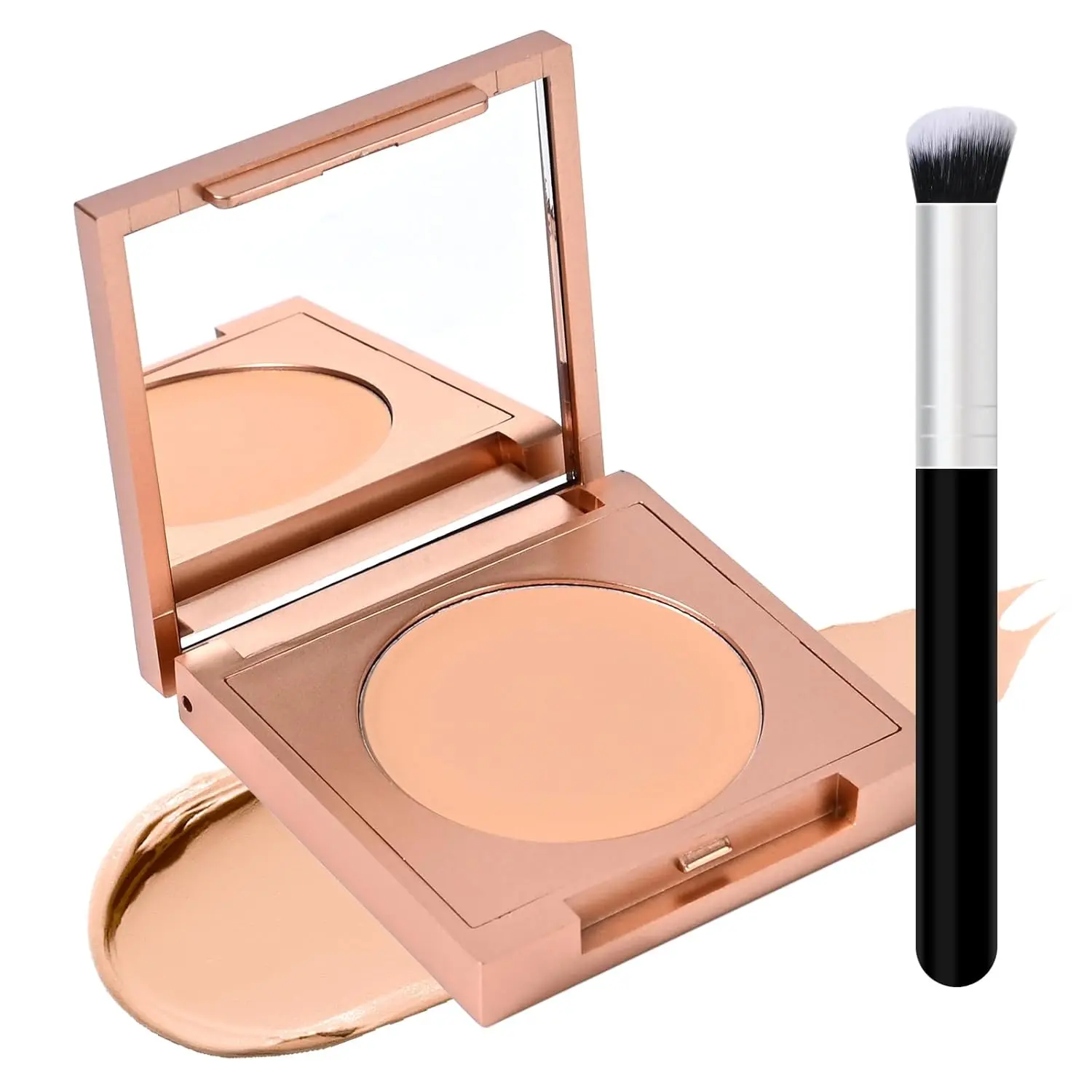 Under Eye Brightener with Brush, Colored Clay CC Undereye Corrector for Dark Circles, Conceal Brighten Hydrating Under Eye Skin, Skin Concealer Color Correcting for Women(Natural)