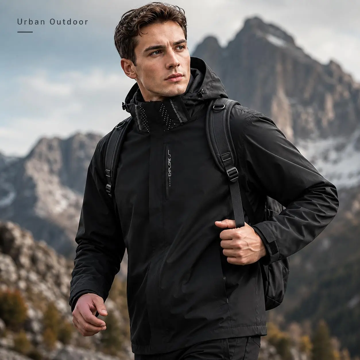 Men's Graphene Hooded Raincoat - Fitted Woven Polyester Zip-Up Jackets, Windproof, Waterproof, Warm, Lightweight, Adjustable Drawstrings, Solid Color, Multi-Pockets, Machine-Washable, All-Season Casual Outdoor Top for Running, Hiking, Pull-On Design, Jack