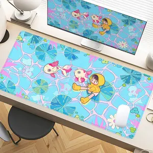 Dreamy Blue Cartoon Girl Fishing Desk Pad Gaming Mousepad XXL Mouse Pad For Laptop Desk Mouse Pad Extra Large With Non-Slip Rubber Base Stitched Edges Surface For PC Gamers Office Workers & Home Use As Christmas Gift