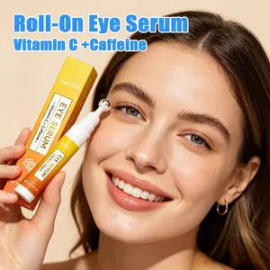Viareline Eye Serum 15ML, Vitamin C & Caffeine, Revitalizes Eye Area, Reduces Swelling, 360° Massage Balls, Tightens Skin