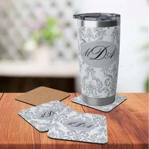 Monogrammed Coasters in Elegant Grey & White Design, Set of 4