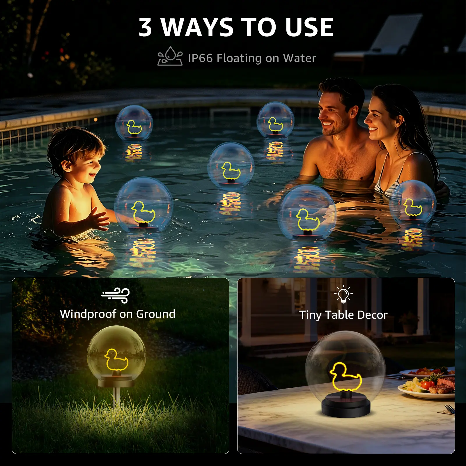 Solar-Powered Floating Ball Lanterns with Stick, 2-Pack, Automatic Night Illumination, IP66 Water Resistant, 10H Runtime, Warm White Light, Batteries Included, Decking & Patio Lighting to Boost Cozy Ambience for Pathway, Pond, Backyard & Swimming Pool