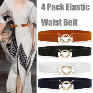 4 Pack Women's Thin Elastic Belt Fashion Vintage Style Alloy Buckle Elastic Women's Dress Belt 4 Pack Women's Thin Elastic Belt Fashion Vintage Style Alloy Buckle Elastic Women's Dress Belt