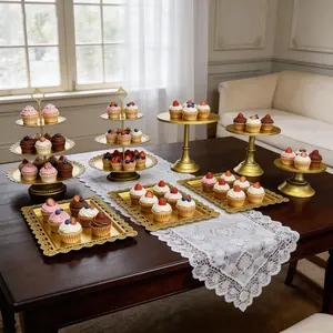 Elegant 8-Piece Metal Dessert Stand Set for Cakes Cupcakes Cookies Donuts Candy Weddings Birthdays Ramadan Parties Round Holder Display