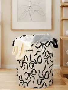 Durable Laundry Basket with Handle, Charming Bow Tie Print Design, Foldable Clothes Storage Bin, Large Capacity Toy Organizer for Home Use