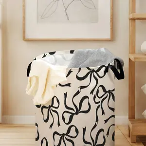 Durable Laundry Basket with Handle, Bow Print Design, Foldable Clothes Storage Bin, Large Capacity Toy Organizer for Home Use