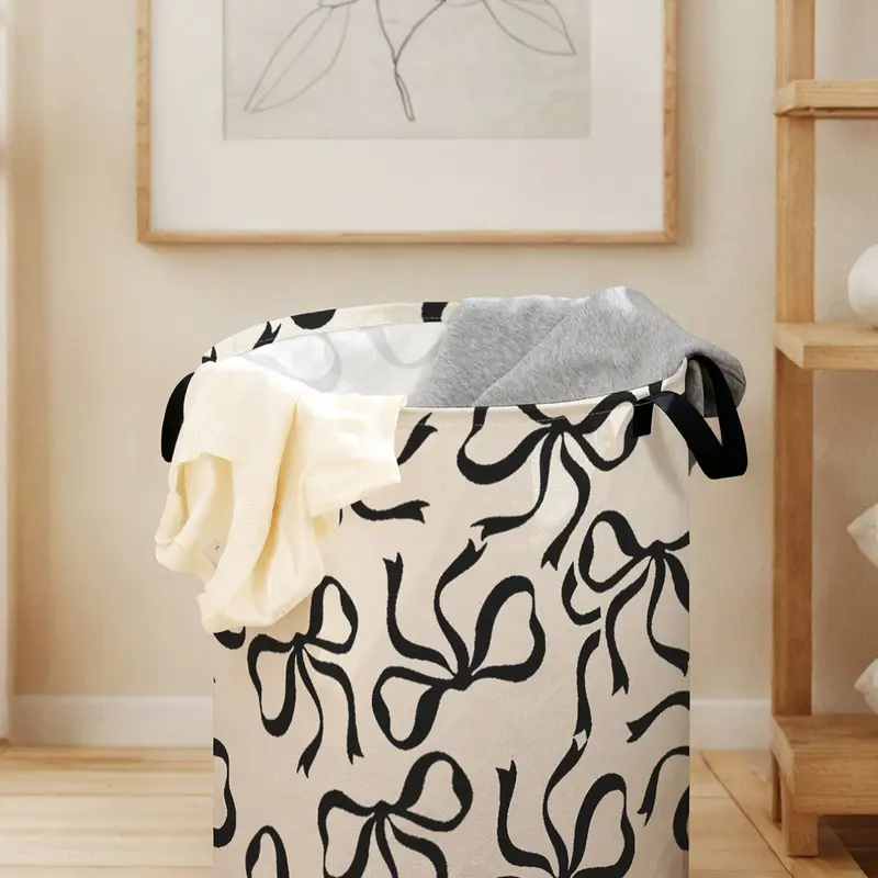 Durable Collapsible Laundry Hamper with Handle, Charming Bow Tie Print Design, Foldable Clothes Storage Bin, Large Capacity Toy Organizer for Home Use, Foldable Laundry Basket, Folding Laundry Basket